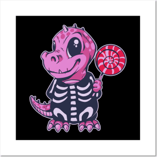 Adorable Pink T-Rex Dinosaur Holding a Popsicle! Posters and Art